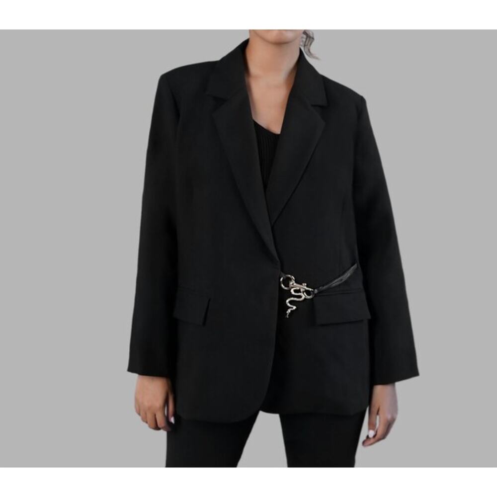 BLVCK PARIS Black Oversize Blazer Jacket Women Size M New Snake Design Clasp